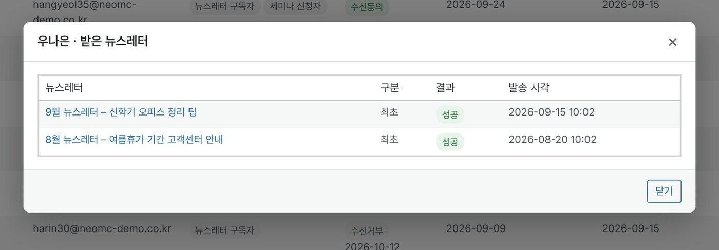 수신자별 발송 이력